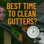Best season for cleaning gutters with clock illustration.