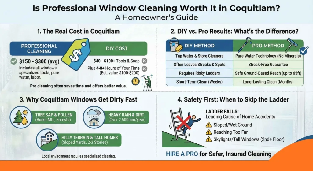 Infographic compares professional and DIY window cleaning costs.